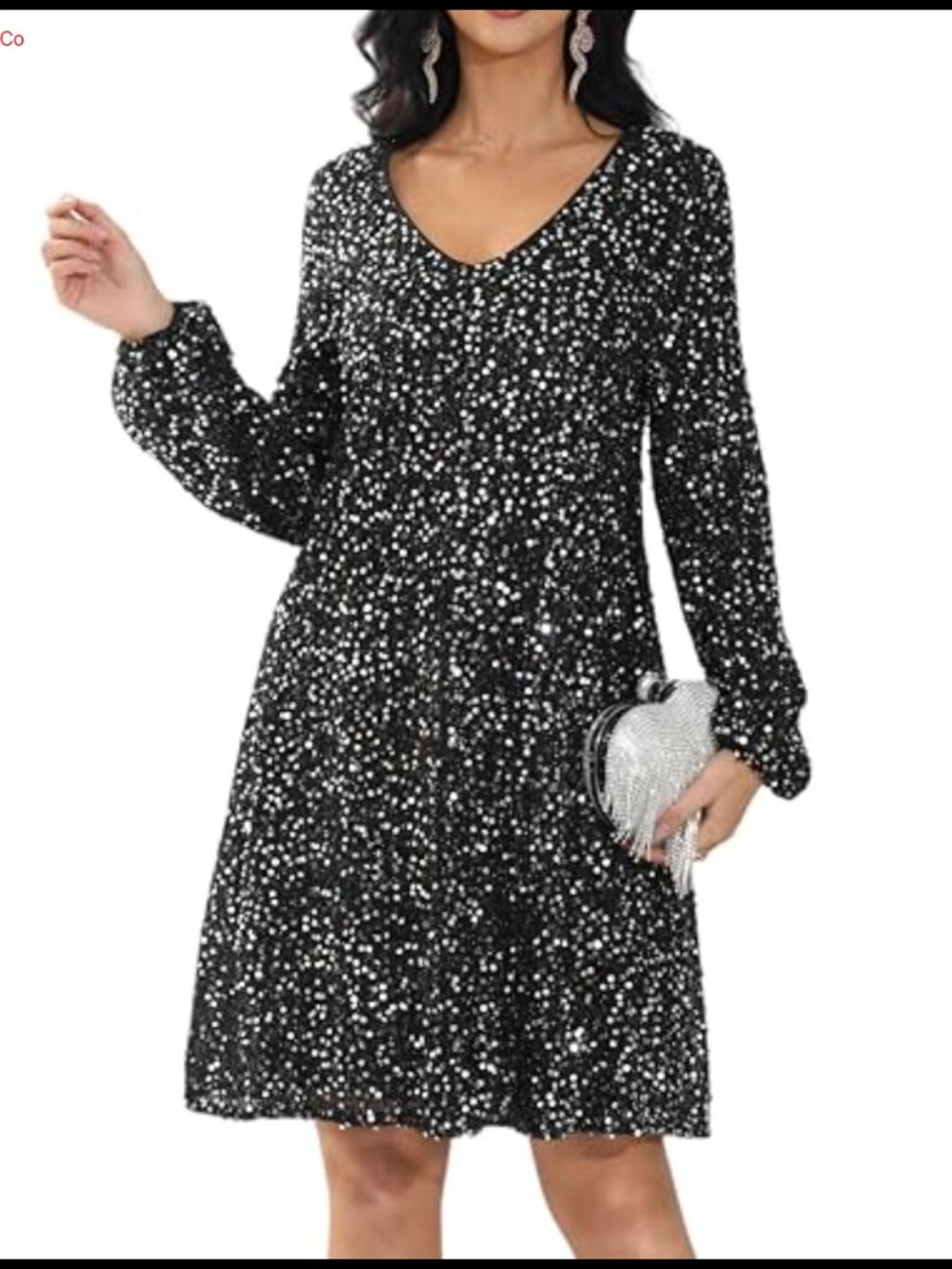 Sequin Formal Evening Gown Long Sleeve V Neck Party Dress